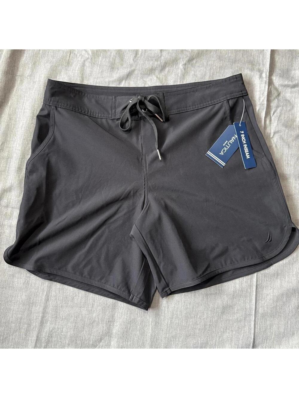 Nautica Swimwear Womens S Black 6.5 Inch Inseam Swim Shorts Drawstring Pockets